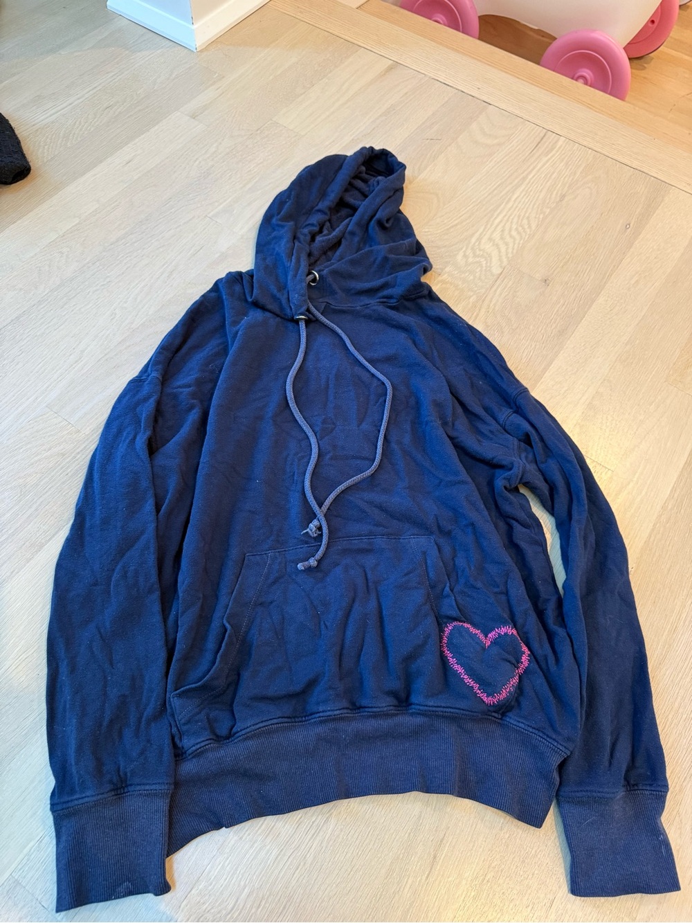 sundry Navy Hoodie Sweater with Pink Heart Detail